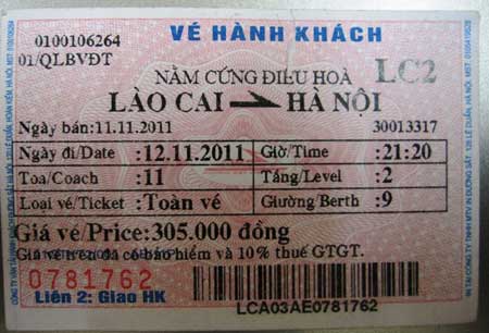Vé tàu Hà Nội- Lào Cai - TSC - Công Ty TNHH Du Lịch Dịch Vụ & Thương Mại TSC